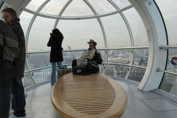 Inside of the carriage in the London Eye