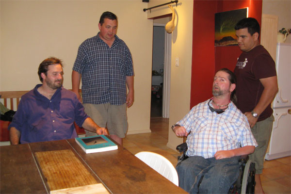 A group of people standing in a room