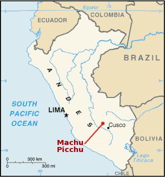 Map of Peru with Machu Picchu highlighted