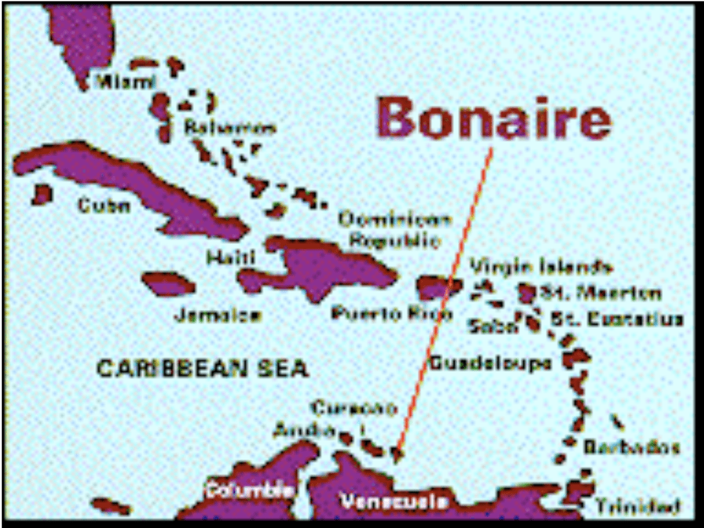 Map of the Caribbean with an arrow pointing to Bonaire
