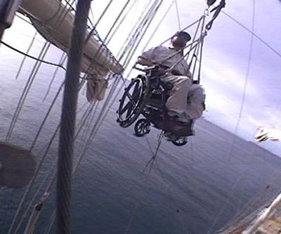 Gene being lowered using a block and tackle system