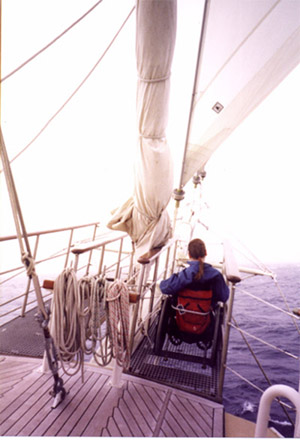 Gene on a bowsprit of the ship