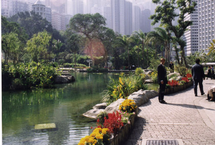 Beautiful park with a pond in Hong Kong