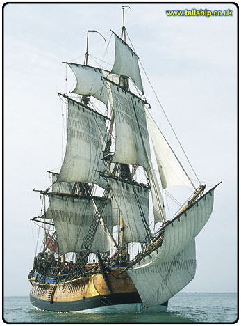 Front view of a tall ship in the ocean