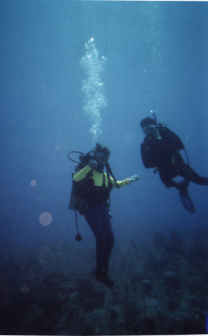 A man swimming underwater