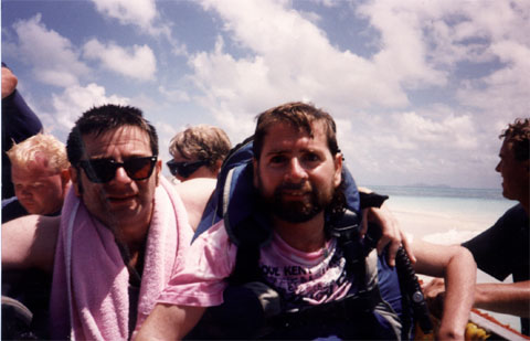 Gene and his brother, Rob, in a dinghy