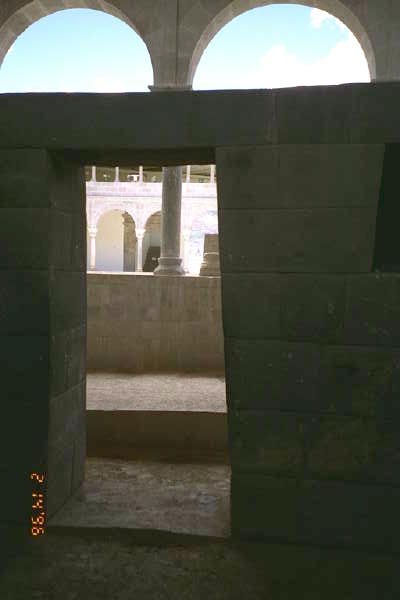 A view from inside of a stone building