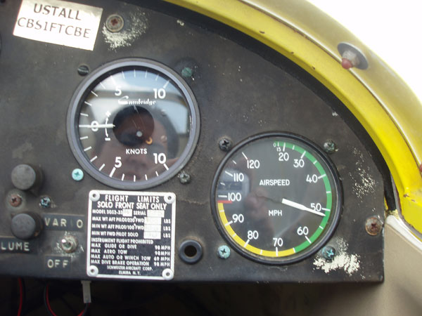 A close up of the right side of a sail plane dashboard
