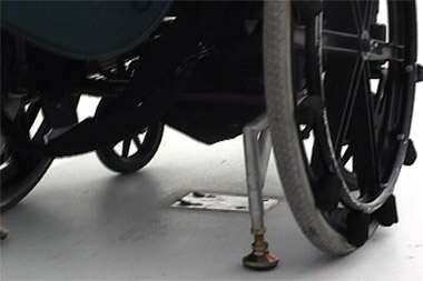 Closeup of Gene's wheelchair's sealeg