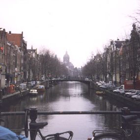 Overlooking a canal with buildings on either sides